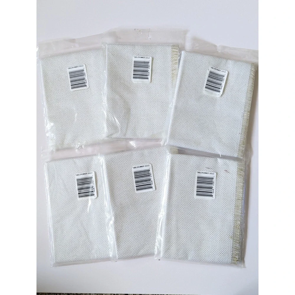 MCG Textiles Cross Stitch Table Runner Gold/White 13x38 Fringe 14ct (Lot of 6)
